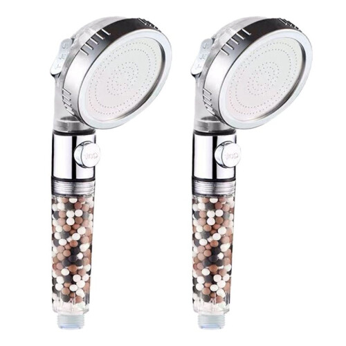 2Pcs Shower  with Beads Filter Pressure Boosting Shower  Spray with 3 Modes Water Saving Bathing for Home