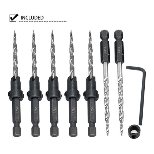 5Pcs Wood Countersink Drill Bit Set with 2Pcs Counter Sinker Replacement Tapered Drill Bit for Drilling  Hole 2