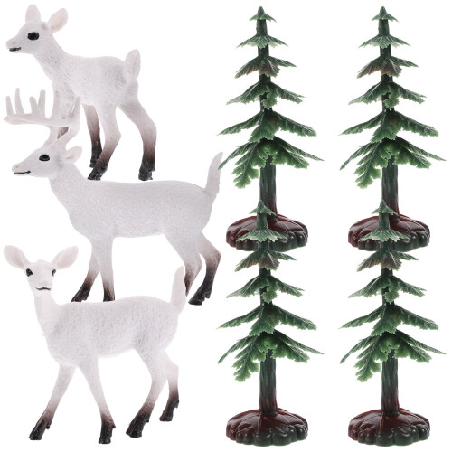 3Sets Kunststoff Mini Bäume Mit Hirschmodell Für 1