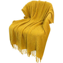 Knitted Throw Blanket for Couch, Bed and Sofa Super Soft Blanket with Tassels Cosy Home Decor Yellow