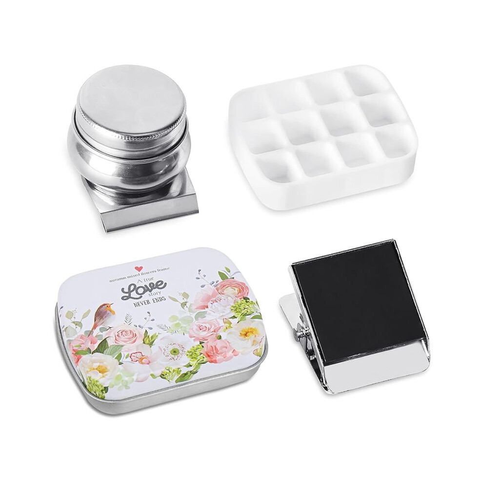 Portable  Tin Box,12-Well Empty Watercolor Palette,Small Paint Storage Kits with Magnetic Clip and Oil Pot, C