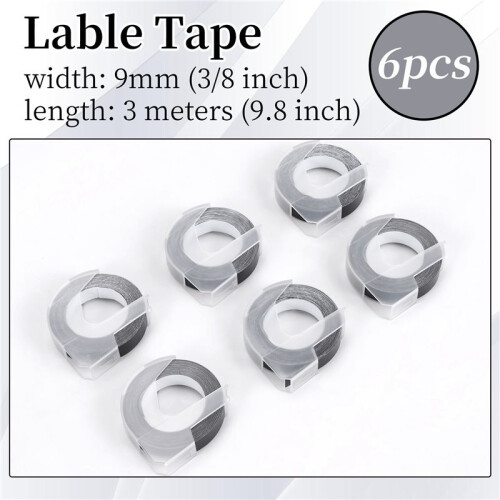 6 Pcs Label Tape Compatible with  Embossing Label Tape for  Label Maker 1880  E-101 9mm x 2