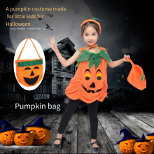 Fancy Dress Halloween Costume for Kids Girls Pumpkin Costume Children Dress Clothing Set with Headband Pumpkin Bag 140cm