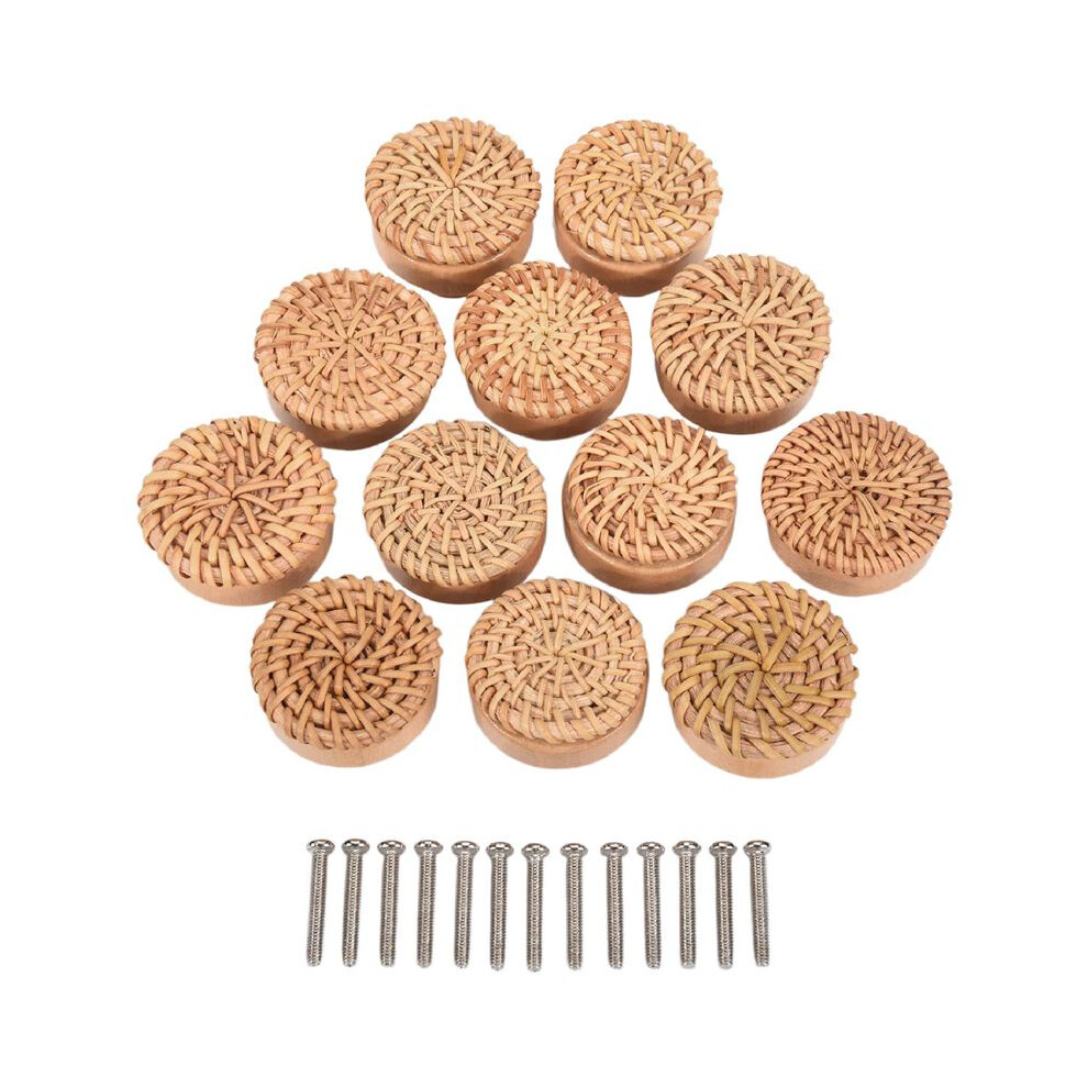 Boho Rattan Dresser Knobs Round Wooden Drawer Knobs Handmade Wicker Woven And Screws For Boho Furniture Knobs 12Pcs 6032029583909