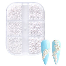 1Box Pearl Decorations Nail Charms White Round Nail Parts Gold Steel Beads Balls Jewelry Nail Art Accessories Color:ZZ13
