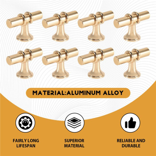 8 Packs Champagne Gold Cabinet Knobs Drawer Knobs Euro T Bar Cabinet Handles Modern Knobs for Cabinets and Drawers 1