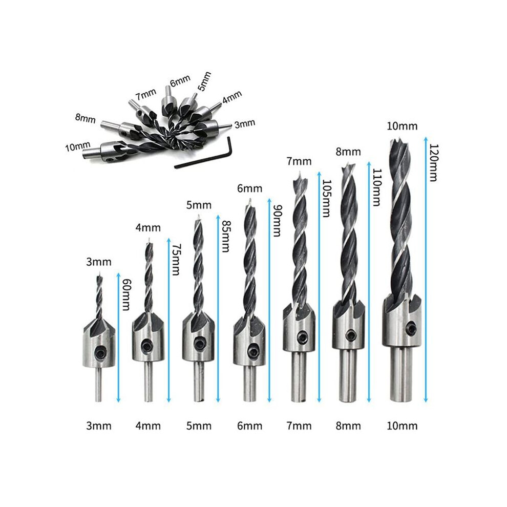 23-Pack Woodworking Chamfer Drilling Tool Set Wood Plug Cutter Three-Pointed Countersink Drill Bit 4712914655929