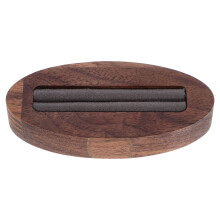 Notenhouten Ringdisplay Met Fluwelen Stof, Compact En Stijlvol
