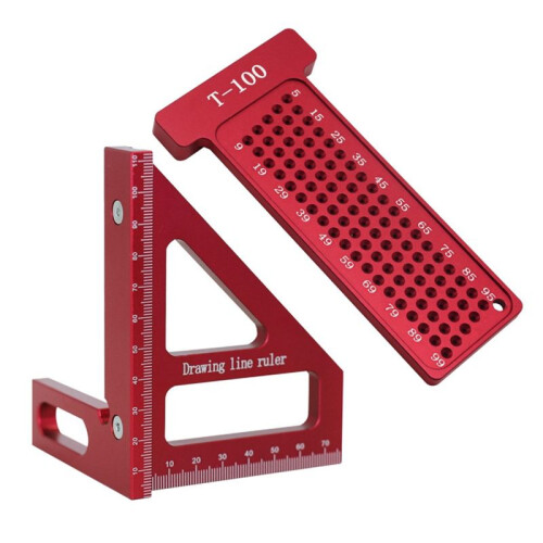 2Pcs Woodworking Square Kit - 3D Multi-Angle Carpentry Square Protractor and T-Square Hole Scribe Ruler-Metric 2