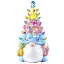 Easter Decorations - Lighted  Gnomes Resin Easter Tree with Multicolored Lights -  Prelit Easter Holiday Decor
