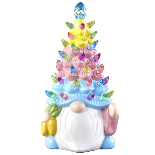 Easter Decorations - Lighted  Gnomes Resin Easter Tree with Multicolored Lights -  Prelit Easter Holiday Decor
