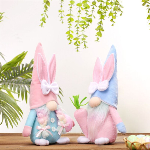 Easter Gnome Bunny - 2Pcs Handmade Swedish Tomte Plush Rabbits with Easter Egg and Carrot, Suitable As Easter Decoration 1