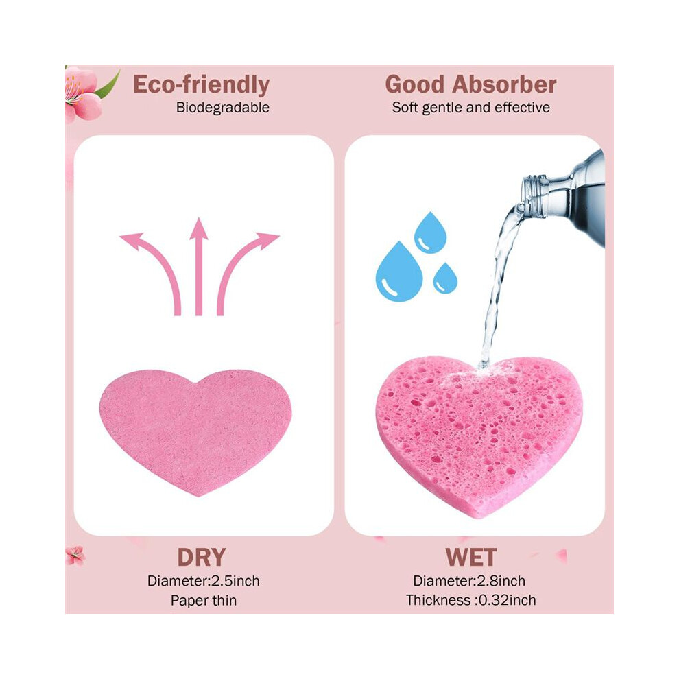 100 Count Compressed Facial Sponges Heart Shape Face Sponges for Cleansing Natural Facial Cleansing Sponges Pads