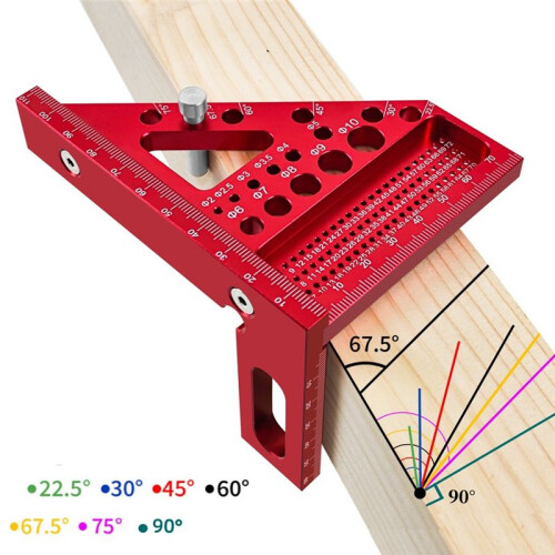 Woodworking Square Protractor, Woodworking Square with Dowel Pins,Aluminum Alloy Miter Triangular Ruler,Angler Scriber A 2