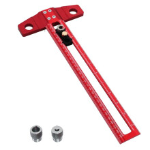 Woodworking 2-In-1 Drilling Positioning Scoring Ruler Scriber T Square Dowelling Jig with 6/8/10mm Drill Sleeve 30cm