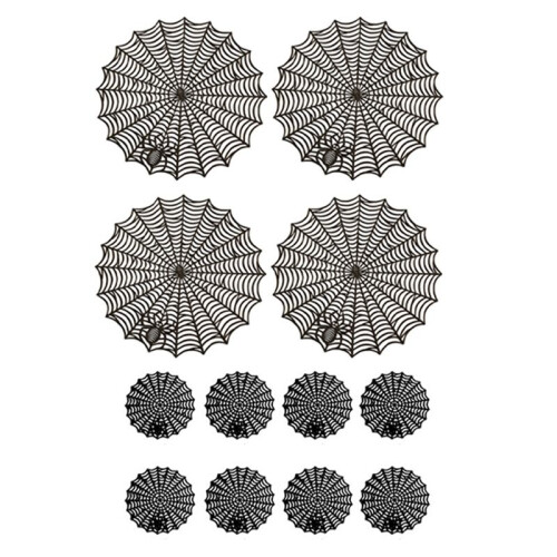 12Pcs 15inch Halloween Spider Web Placemats 3.94inch Cup Mat Halloween Placemats Spider Web Table Mats
