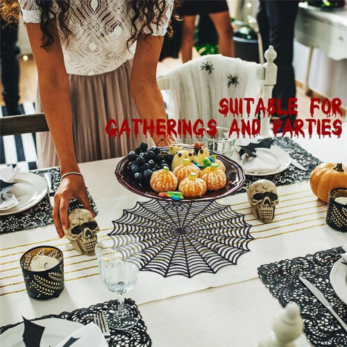 12Pcs 15inch Halloween Spider Web Placemats 3.94inch Cup Mat Halloween Placemats Spider Web Table Mats 2
