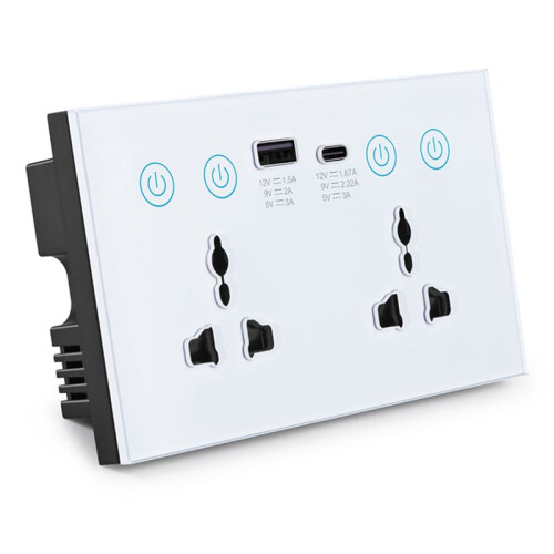 EU UK US Universal Plug Tuya WiFi Branco  Socket  com USB e Porta Tipo C Saída  Life