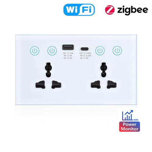 EU UK US Universal Plug Tuya WiFi Branco  Socket  com USB e Porta Tipo C Saída  Life 2
