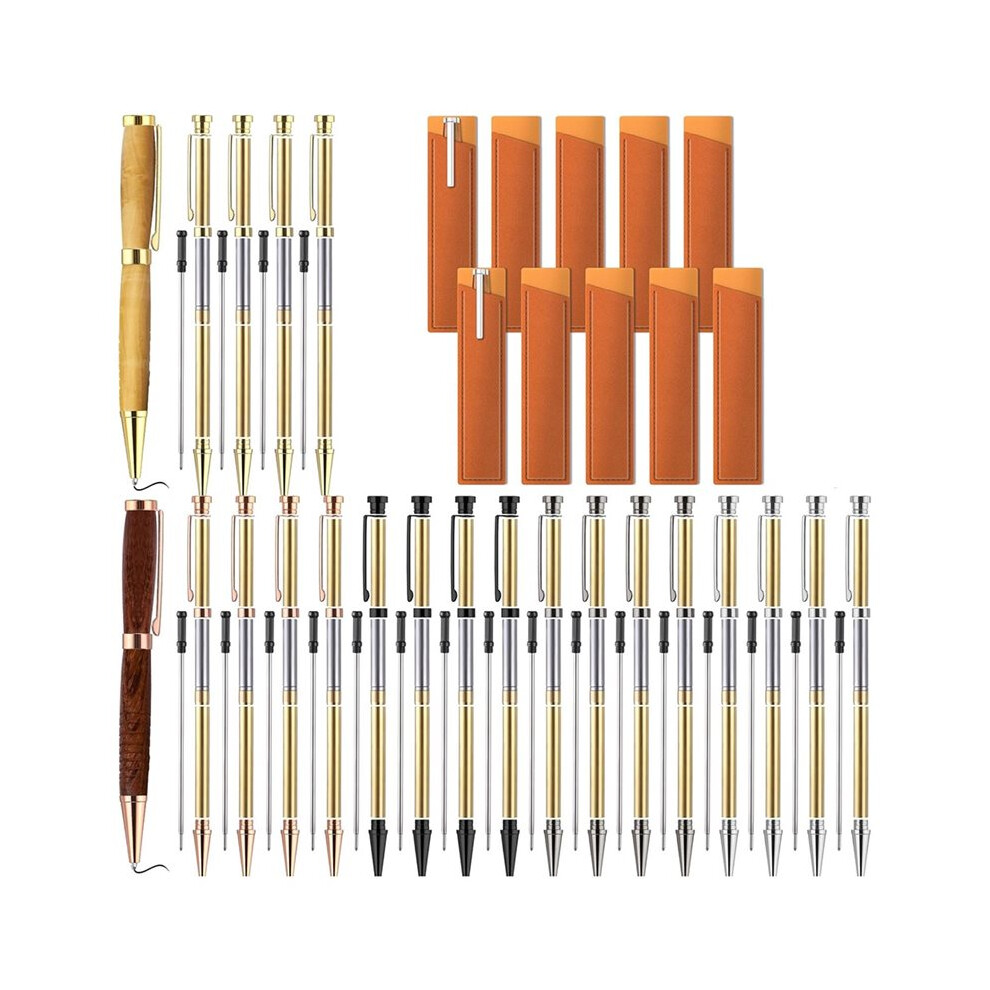 Exogio 10 Sets Woodturning Pen Kits Project Supplies Including 7Mm Slimline Pen Kits For Lathe Turning Package Diy Crafts A Gold/Black