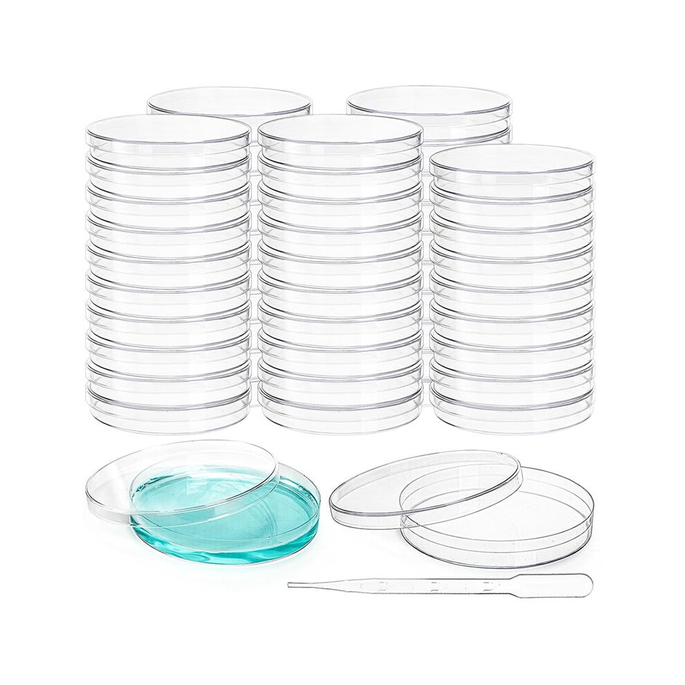 Exogio 50 Pcs Sterile Petri Dishes Plastic Culture Dishes Petri Plate For Lab Analysis Science Experiment School Projects