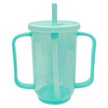 Adult Sippy Cups for Elderly 12oz - No Spill Cups with Dual Handles and Straw for Disabled Patients