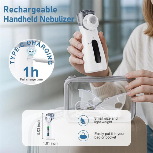 Portable Handheld Mesh Nebulizer -USB-C Rechargeable, 2 Adjustable Mist Levels, Compact Travel Nebulizer 1