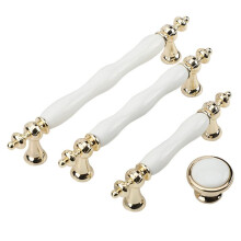 Fashion Ceramic Cabinet Handle Golden Kitchen Cupboard Door Handle Drawer Pull European Style White Furniture Handle
