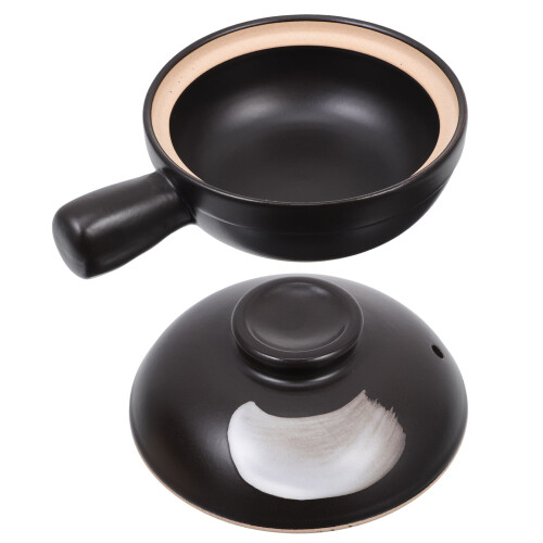 2Pcs Practical Ceramic Stew Pot Black Heat-Resistant Cooking Tool 1