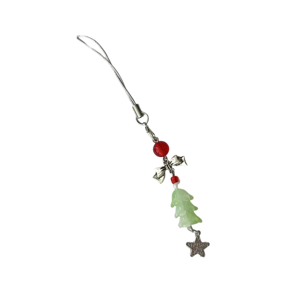 Christmas Tree Charm Phone Chain Acrylic Beads Keychain- Green 7732000760556