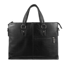 Black PU Crossbody Business Bag Multi-Use Laptop Storage Briefcase