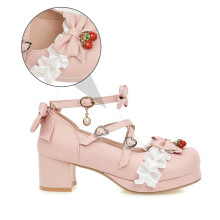 2Paia Scarpe Tacco Spesso Rosa Con Fiocco Design Raffinato