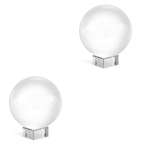 2Pcs Crystal Ball Ornament System Planets Model With Base 2