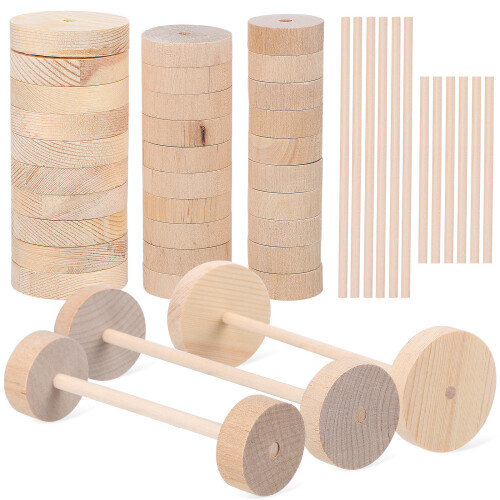 2 Set Kit Ruota E Perno In Legno Non Finiti Per Lavoretti