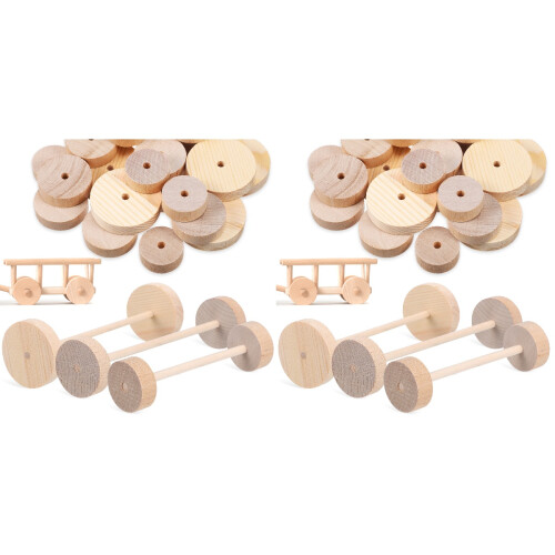 2 Set Kit Ruota E Perno In Legno Non Finiti Per Lavoretti 1