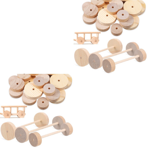 2 Set Kit Ruota E Perno In Legno Non Finiti Per Lavoretti 2