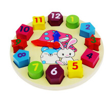 2 Pcs Wooden Clock Toy Number Building Blocks Educational Rabbit Toy