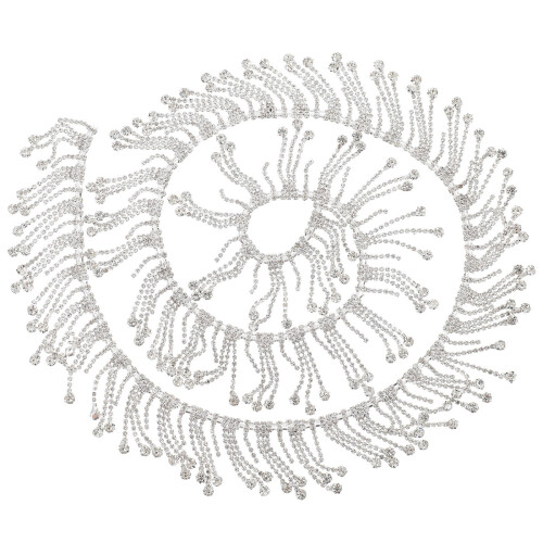 4Pz Giubbotto Catena Strass Argento Moda Waist Chain 1