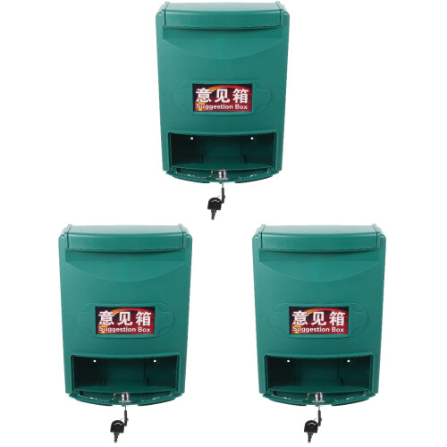 3Pcs Green Wall Mount Mail Box Plastic Suggestion Box Lock 2