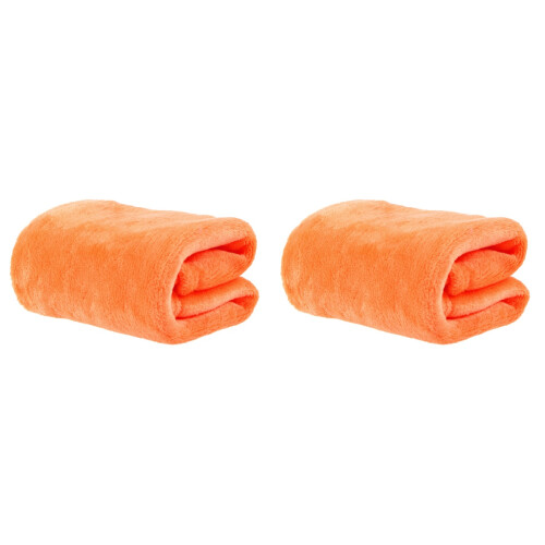 2Pcs Solid Color Orange Fleece Pet Blanket Lightweight Warm 2