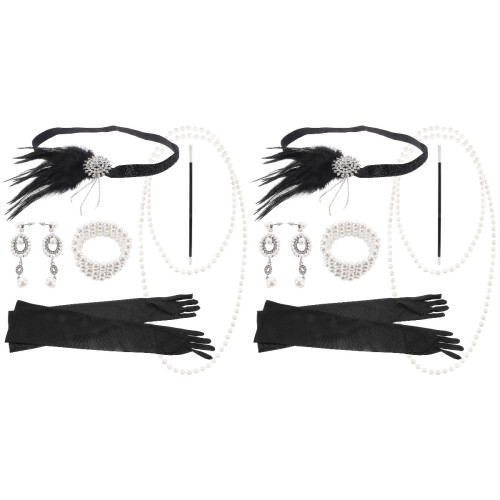 2Set Anni 20 Nero Flapper Collana Cerchietto 2