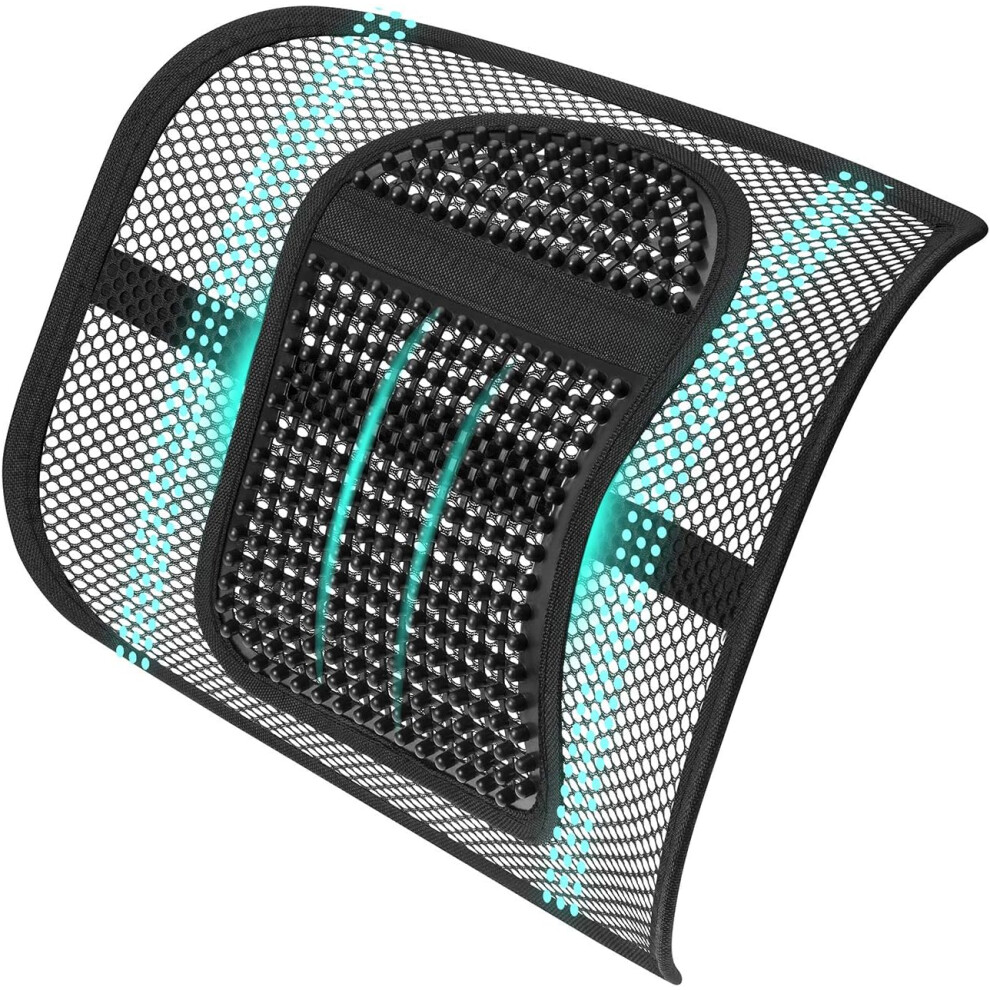 Ergonomic Lumbar Support Cushion With Massage Beads, Portable And Breathable Mesh Back Support For Car, Home, School, And Office Chairs 9340258583704