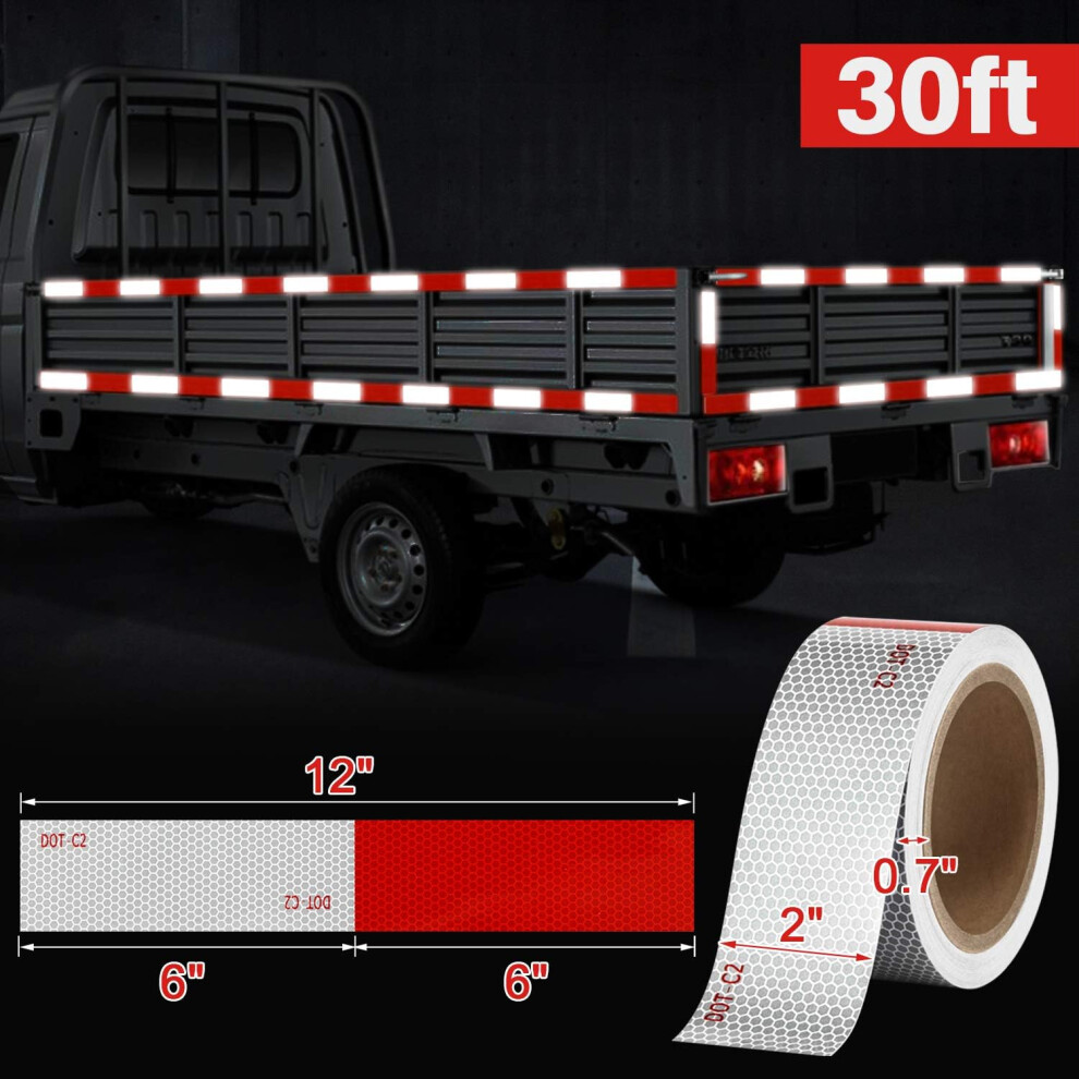 Highly Visible Dot-C2 Reflective Tape, Flexible And Strong Adhesive For Cars, Trailers, Trucks, 5Cm*9.15M, White/Red 9169997019103