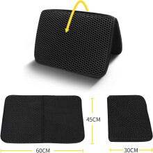 Opvouwbare kattenbakmat, waterdicht, dubbele laag, antislip, bespaart tijd bij het schoonmaken van de kattenbak van uw huisdier (60x45cm)