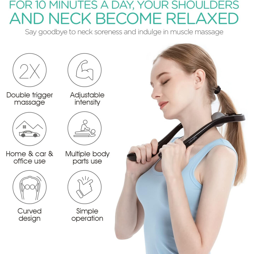 Neck Massager Shiatsu, Deep Tissue Dual Trigger Point Massager Tool, Lightweight & Portable for Pain Relief & Muscle Relaxation, Controllable Massage