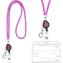 Glanzende lanyard met strasssteentjes, duurzame badgehouder met oprolmechanisme van nylon gaas en sleutelring voor kantoor, school en evenementen.