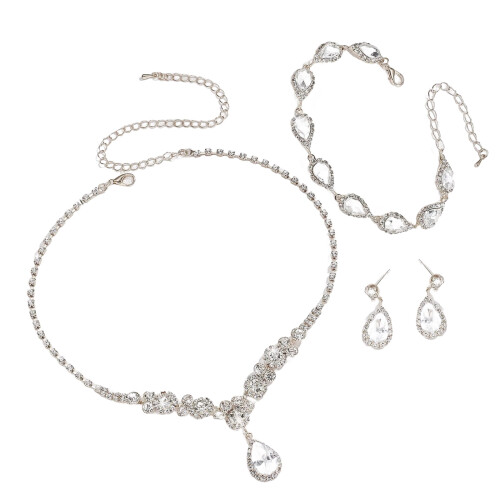 Ensemble de bijoux en strass élégants, collier en cristal,