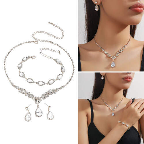 Ensemble de bijoux en strass élégants, collier en cristal, 1