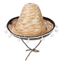 3Pcs Pompom Hat Mexican Straw Hat Hawaiian Style Party Decoration