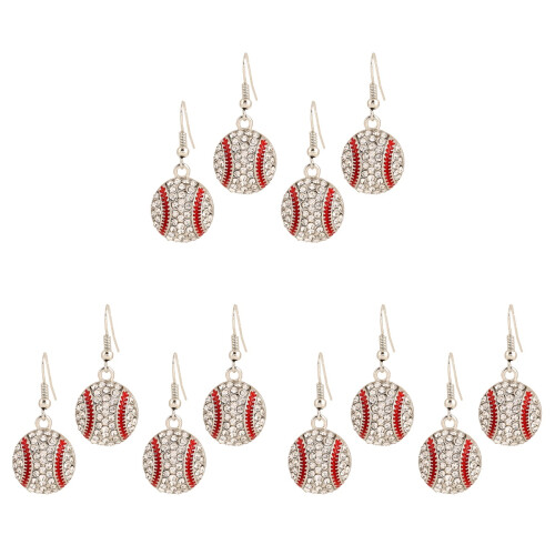 3Pares Femininos Dangle Prata Baseball Moda E 1